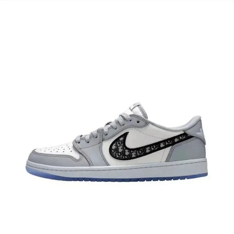 N*ike Dior joint Aj1DiorxAir Jordan1 Retro LowOG "Grey" AJ1 Jordan generation Dior and Jordan Brand couple model, same style for men and women, Nike high top and low top image 2