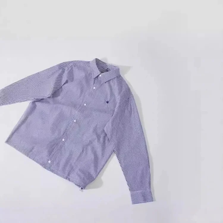 Long-sleeved shirt striped couple loose retro small logo embroidered thin coat jacket image 6