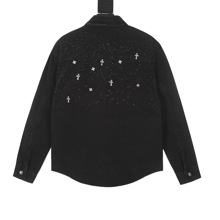 CH denim jacket spring and autumn cross embroidered shirt jacket image 3
