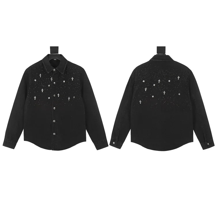 CH denim jacket spring and autumn cross embroidered shirt jacket image 4