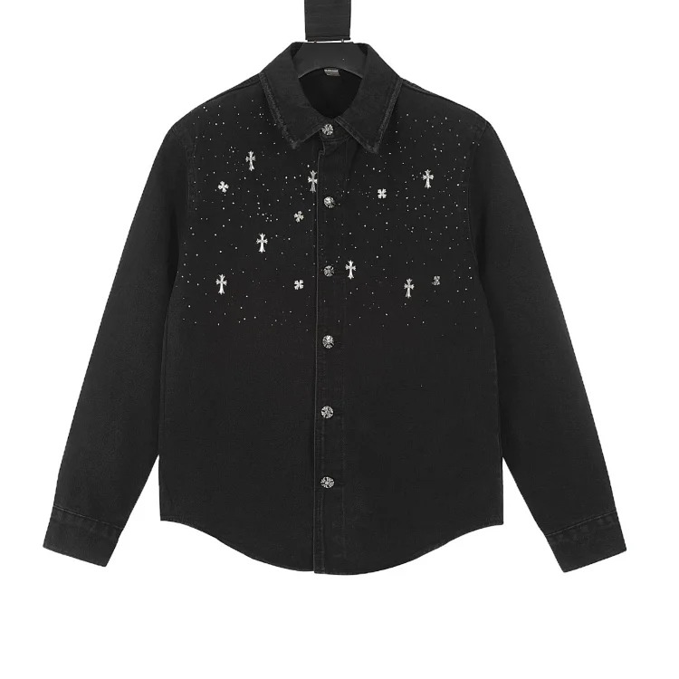 CH denim jacket spring and autumn cross embroidered shirt jacket image 5