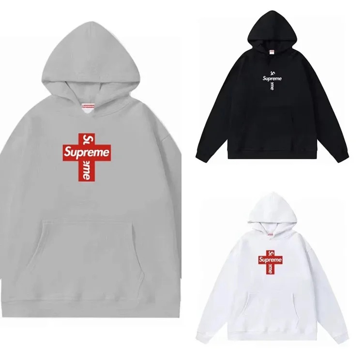 Supreme letter cross printed terry hooded sweatshirt high street Shawn Yue loose cross-border for men and women image 7