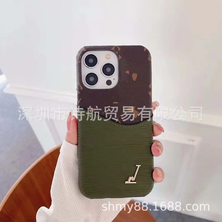 Personalized U litchi pattern contrasting color card wallet small letter phone case suitable for ihone16/15roMax image 2