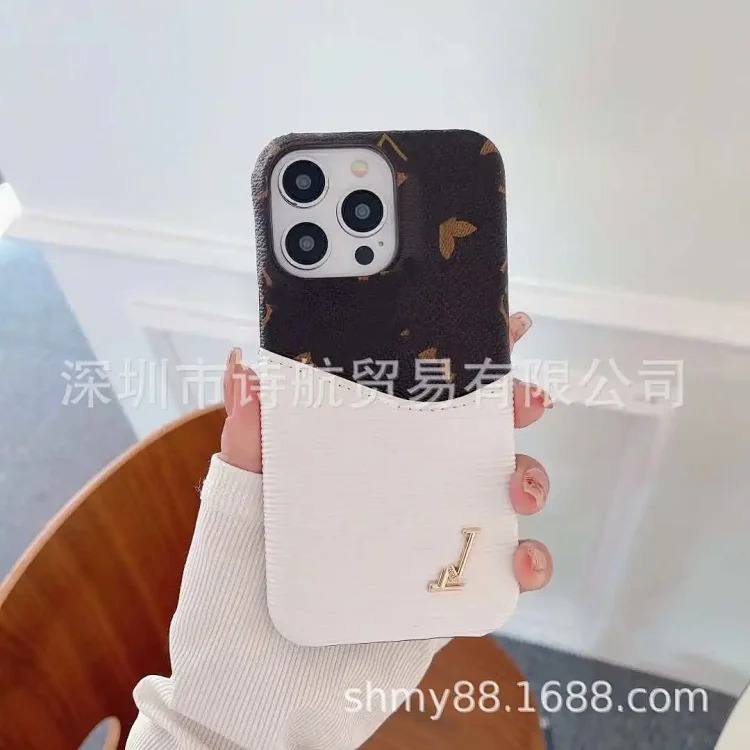 Personalized U litchi pattern contrasting color card wallet small letter phone case suitable for ihone16/15roMax image 4