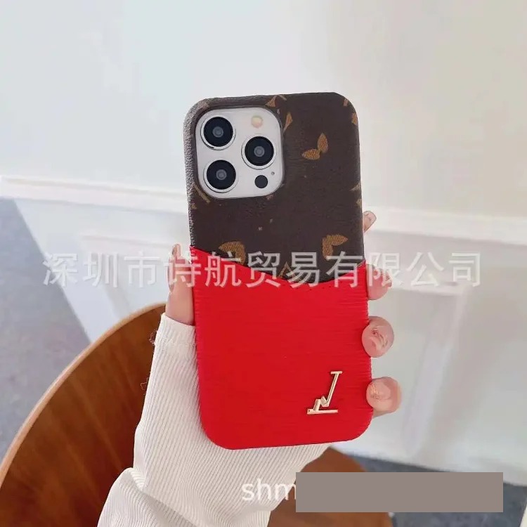Personalized U litchi pattern contrasting color card wallet small letter phone case suitable for ihone16/15roMax image 6