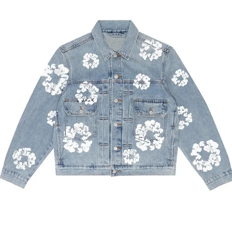 Cross-border e-commerce 2023 new trendy kapok pattern printed European and American fashion high street denim jackets for men and women image 10