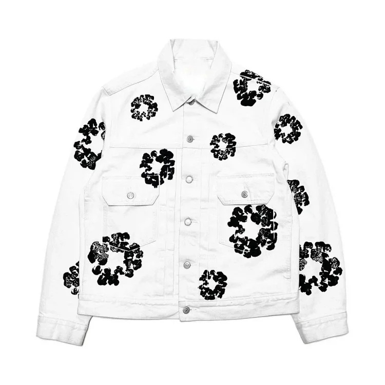 Cross-border e-commerce 2023 new trendy kapok pattern printed European and American fashion high street denim jackets for men and women image 3