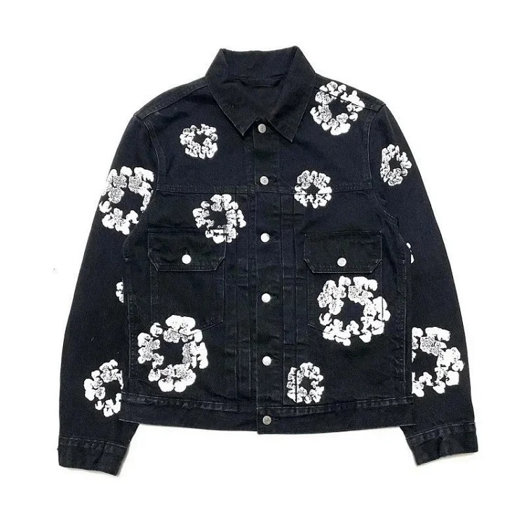 Cross-border e-commerce 2023 new trendy kapok pattern printed European and American fashion high street denim jackets for men and women image 4
