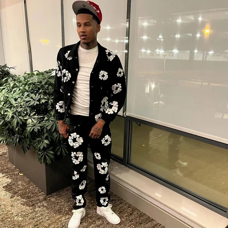 Cross-border e-commerce 2023 new trendy kapok pattern printed European and American fashion high street denim jackets for men and women image 8