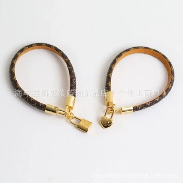 Word buckle leather cord V letter presbyopic leather backpack leather bracelet Women's foreign trade leather bracelet image 3