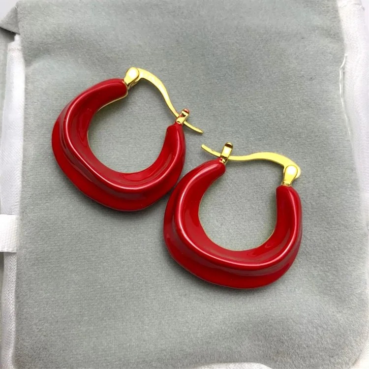 celi French colored tassel dripping oil enamel earrings light luxury versatile copper gold-plated small fragrance ins female ins style image 3