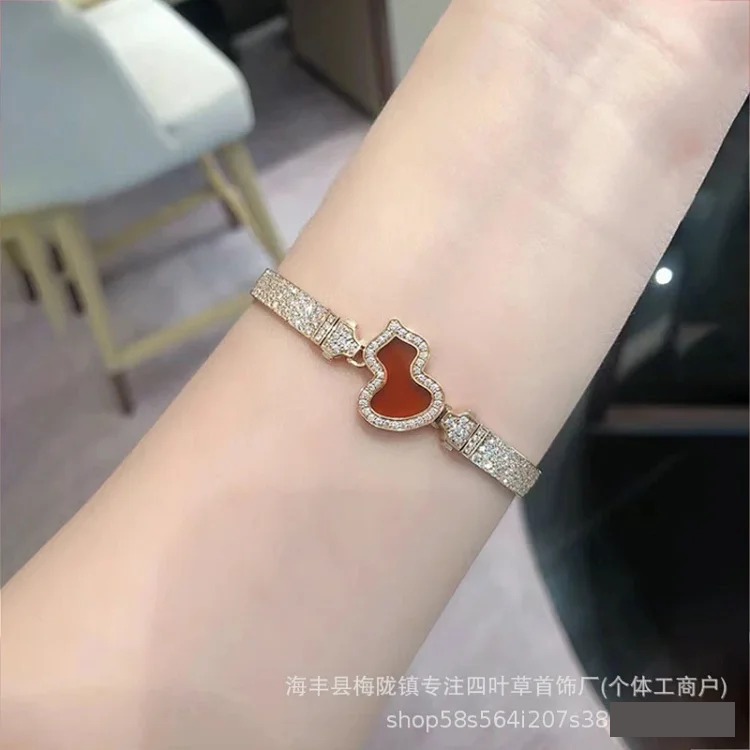 V gold high version gourd agate full diamond bracelet high-end mother-of-pearl light luxury temperament women versatile fashion gifts for girlfriends image 2