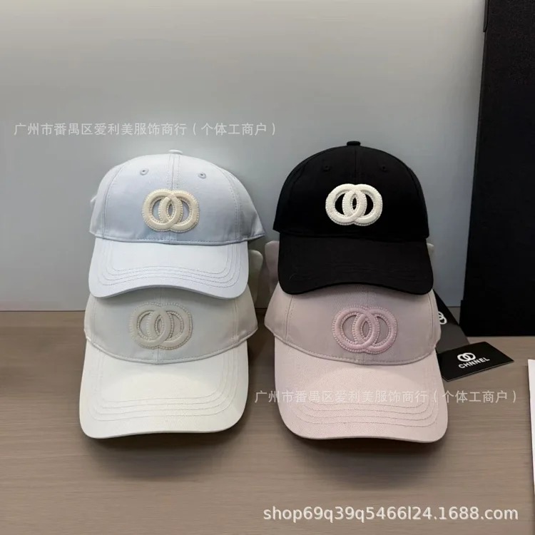 Ready stock baseball cap, double C embroidered soft top cap, women's sweet and cool style face-showing small sunshade anti-sun and tide hat