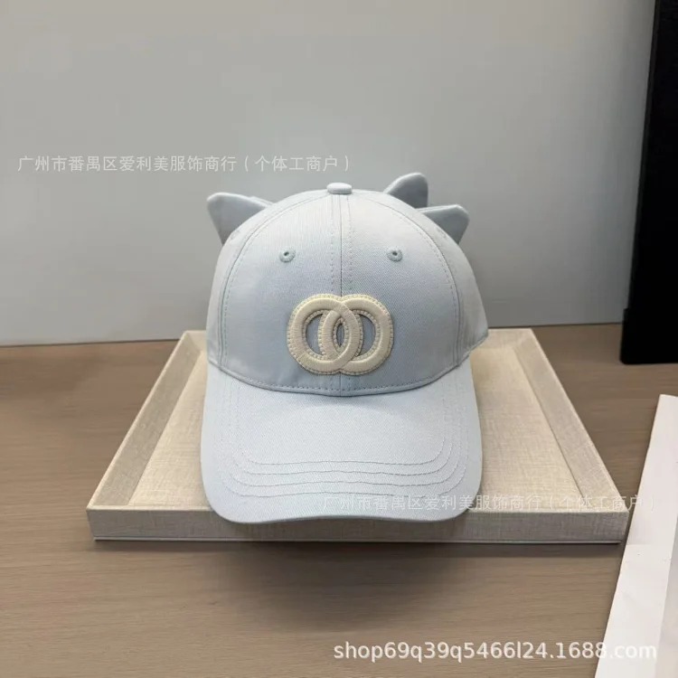 Ready stock baseball cap, double C embroidered soft top cap, women's sweet and cool style face-showing small sunshade anti-sun and tide hat image 4