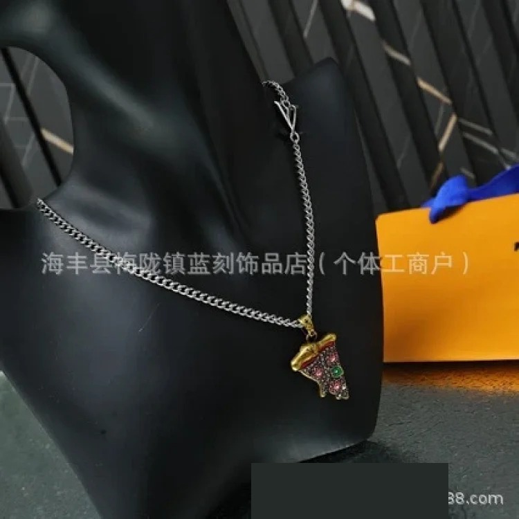 Xinruan Cross-border Pizza Color Diamond Pendant Necklace Adjustable Stainless Steel Clavicle Chain Bag Ring Necklace