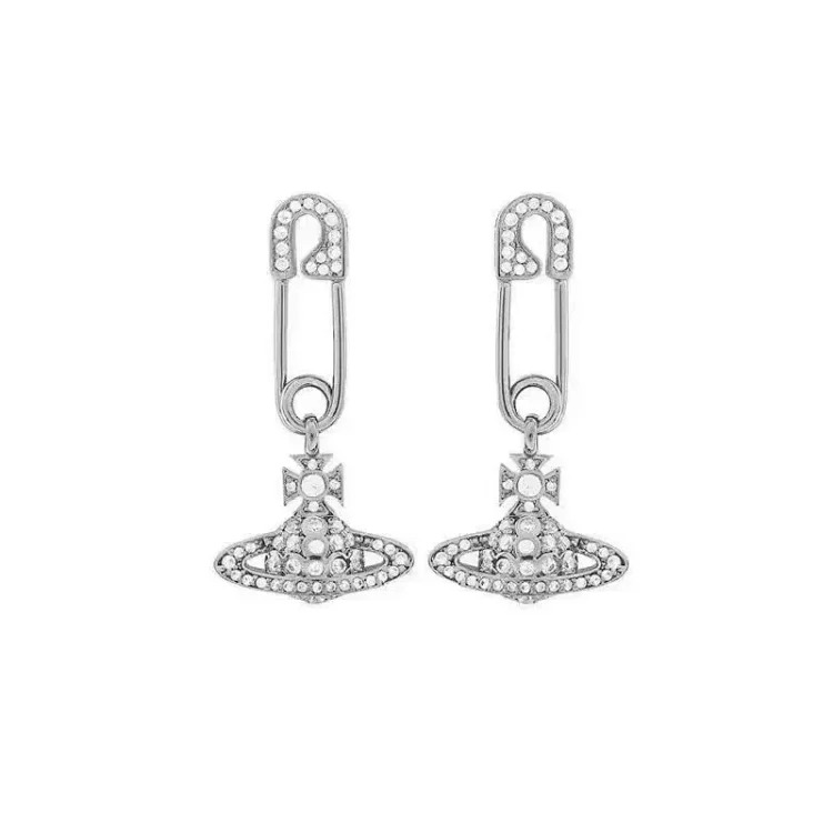 Queen Mother Pin Saturn Earrings Full Diamond Paperclip Pendant Seiko NANA Same Style Earrings Vivian High Version image 5