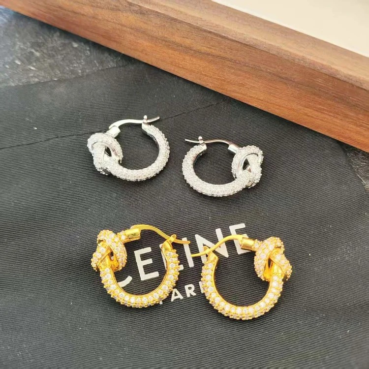 Arc de Triomphe high-end fashion simple full diamond earrings copper gold-plated women's light luxury full diamond jewelry knotted hoop earrings