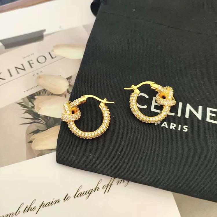 Arc de Triomphe high-end fashion simple full diamond earrings copper gold-plated women's light luxury full diamond jewelry knotted hoop earrings image 2