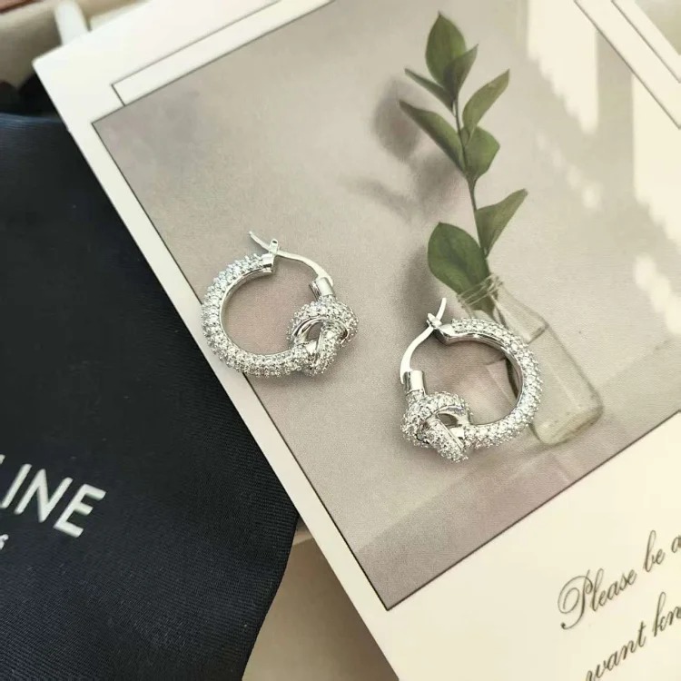 Arc de Triomphe high-end fashion simple full diamond earrings copper gold-plated women's light luxury full diamond jewelry knotted hoop earrings image 3