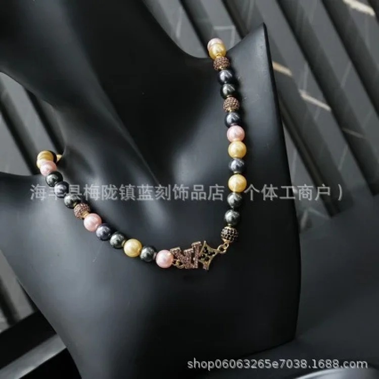 Colored letter rhinestone pearl necklace, high-end mixed color choker, clavicle chain, couple model, dropshipping image 5