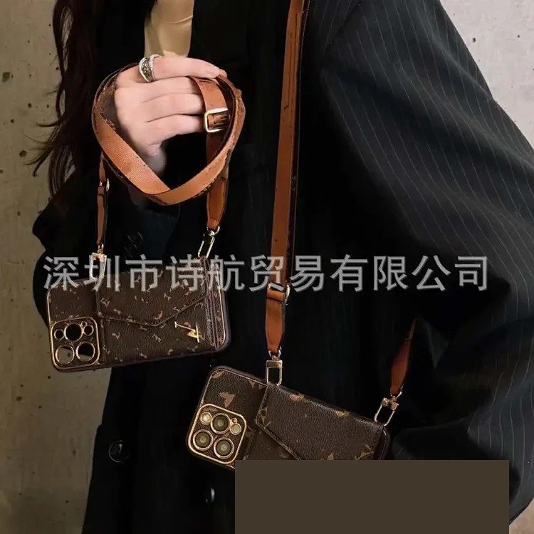 Fashionable European and American trendy brands suitable for ihone17promax mobile phone case new diagonal card holder multi-card slot protective cover