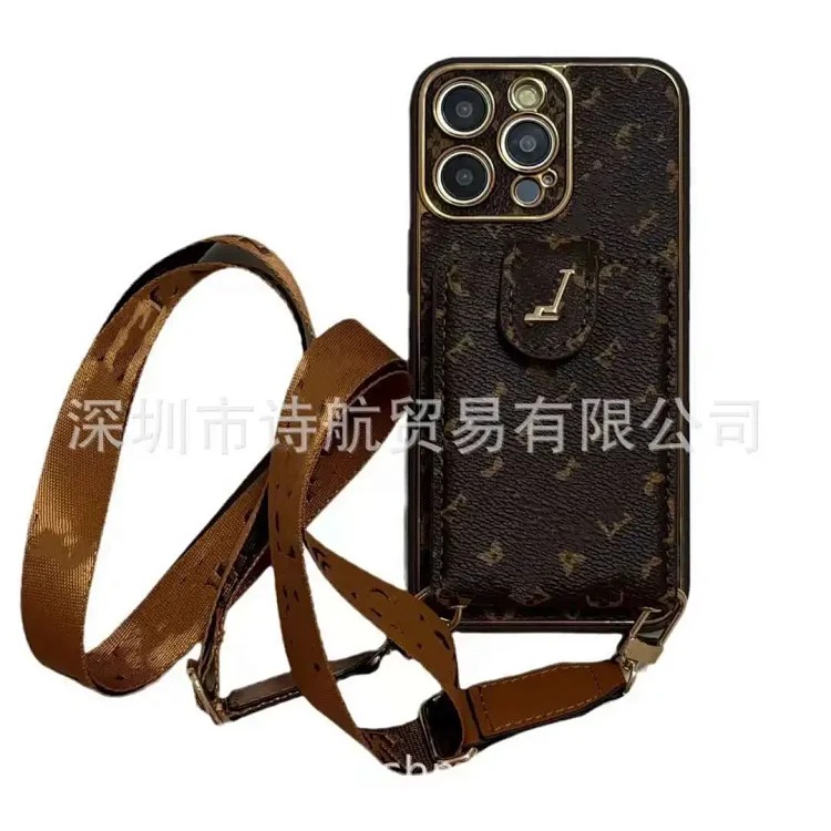 New electroplating trendy brand suitable for Apple 15 mobile phone case ihone16promax high-end 14 leather plug-in card 13 image 2