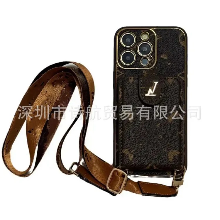 New electroplating trendy brand suitable for Apple 15 mobile phone case ihone16promax high-end 14 leather plug-in card 13 image 3