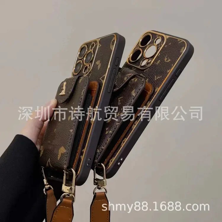 New electroplating trendy brand suitable for Apple 15 mobile phone case ihone16promax high-end 14 leather plug-in card 13 image 4