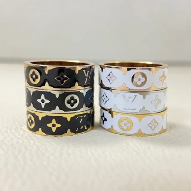 New letter pattern enamel ring, simple, fashionable and niche design, versatile titanium steel ring pair image 4