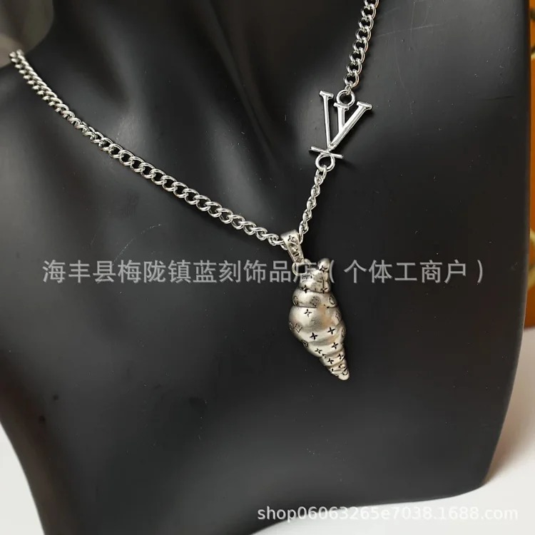 New European and American ins style titanium steel necklace, personalized trendy bear croissant style retro sweater chain image 2