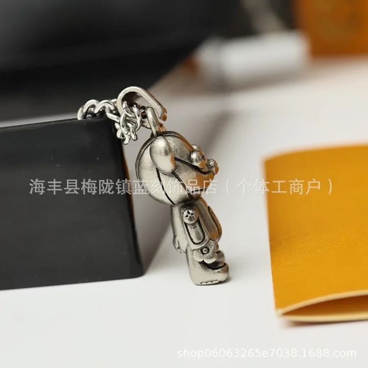 New European and American ins style titanium steel necklace, personalized trendy bear croissant style retro sweater chain image 3