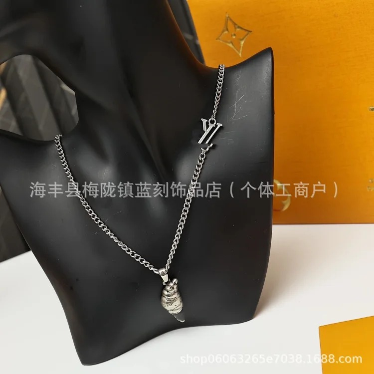 New European and American ins style titanium steel necklace, personalized trendy bear croissant style retro sweater chain image 4