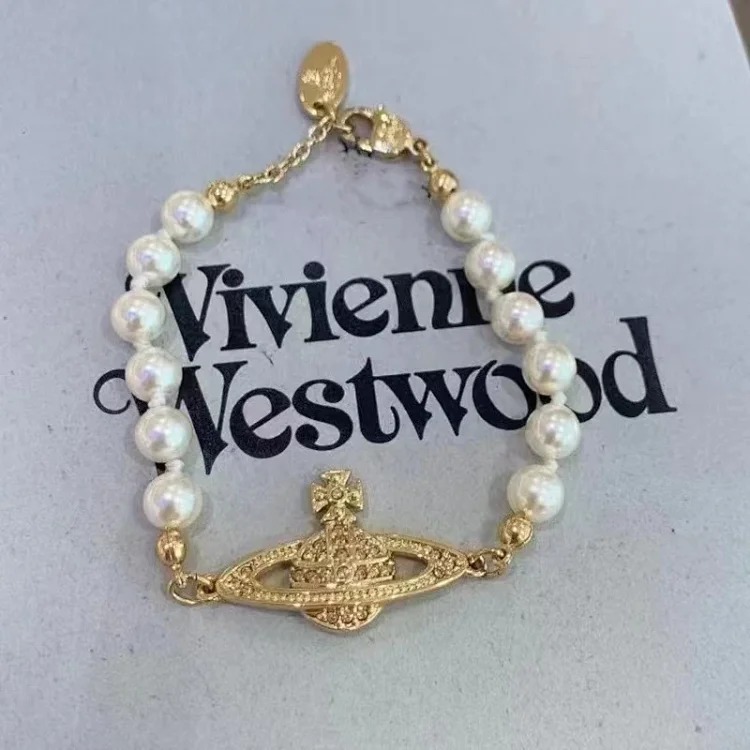 High version of the Queen Mother's Plane Saturn Pearl Bracelet for Women Vivian Classic Planet Pin Pearl Bracelet Jewelry image 2
