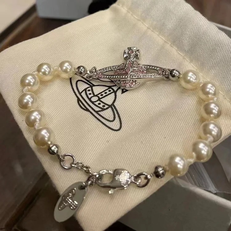 High version of the Queen Mother's Plane Saturn Pearl Bracelet for Women Vivian Classic Planet Pin Pearl Bracelet Jewelry image 3