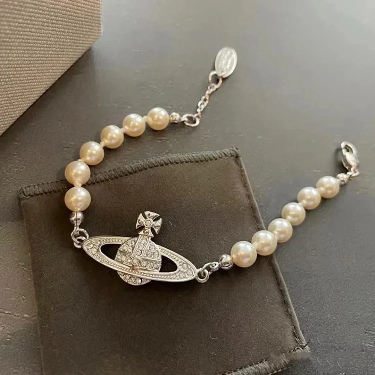 High version of the Queen Mother's Plane Saturn Pearl Bracelet for Women Vivian Classic Planet Pin Pearl Bracelet Jewelry image 4