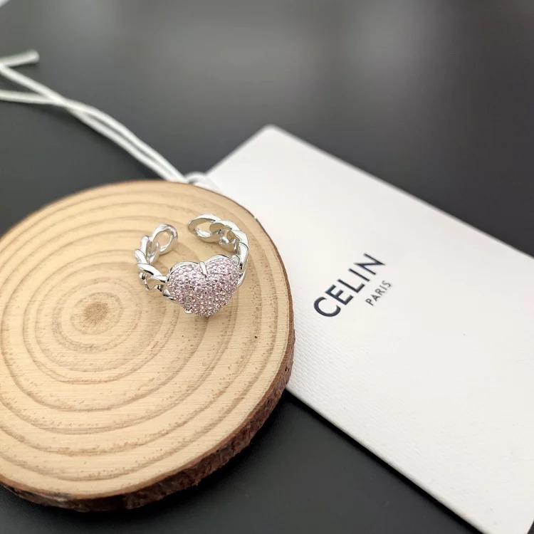 celi Arc de Triomphe full-set pink diamond peach heart female ring, French light luxury pastoral style earrings, small fragrant style color matching earrings image 2