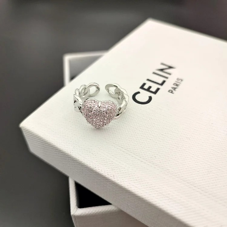 celi Arc de Triomphe full-set pink diamond peach heart female ring, French light luxury pastoral style earrings, small fragrant style color matching earrings image 5