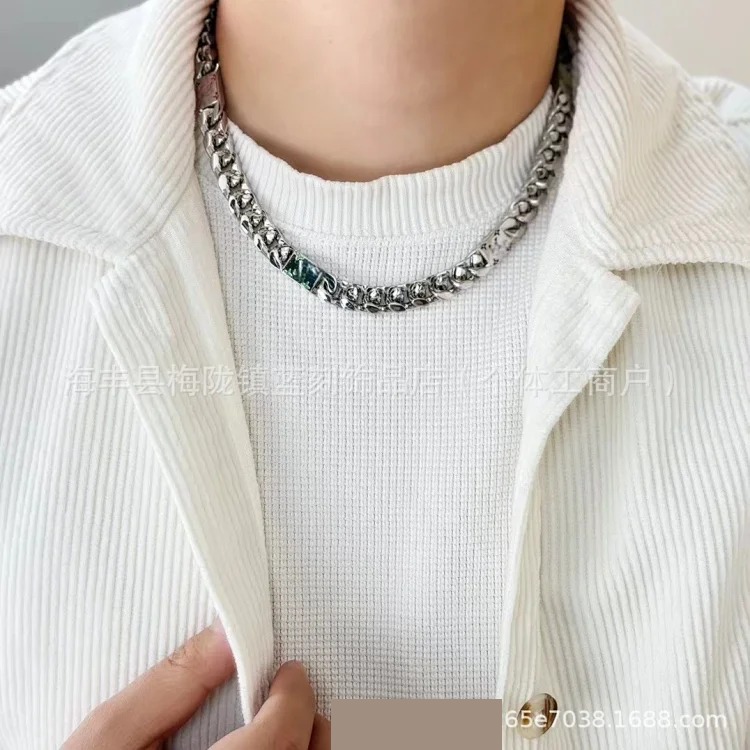 New Cuban chain bamboo chain sweater chain men's necklace hip-hop style contrasting color personality trend factory direct sales image 3
